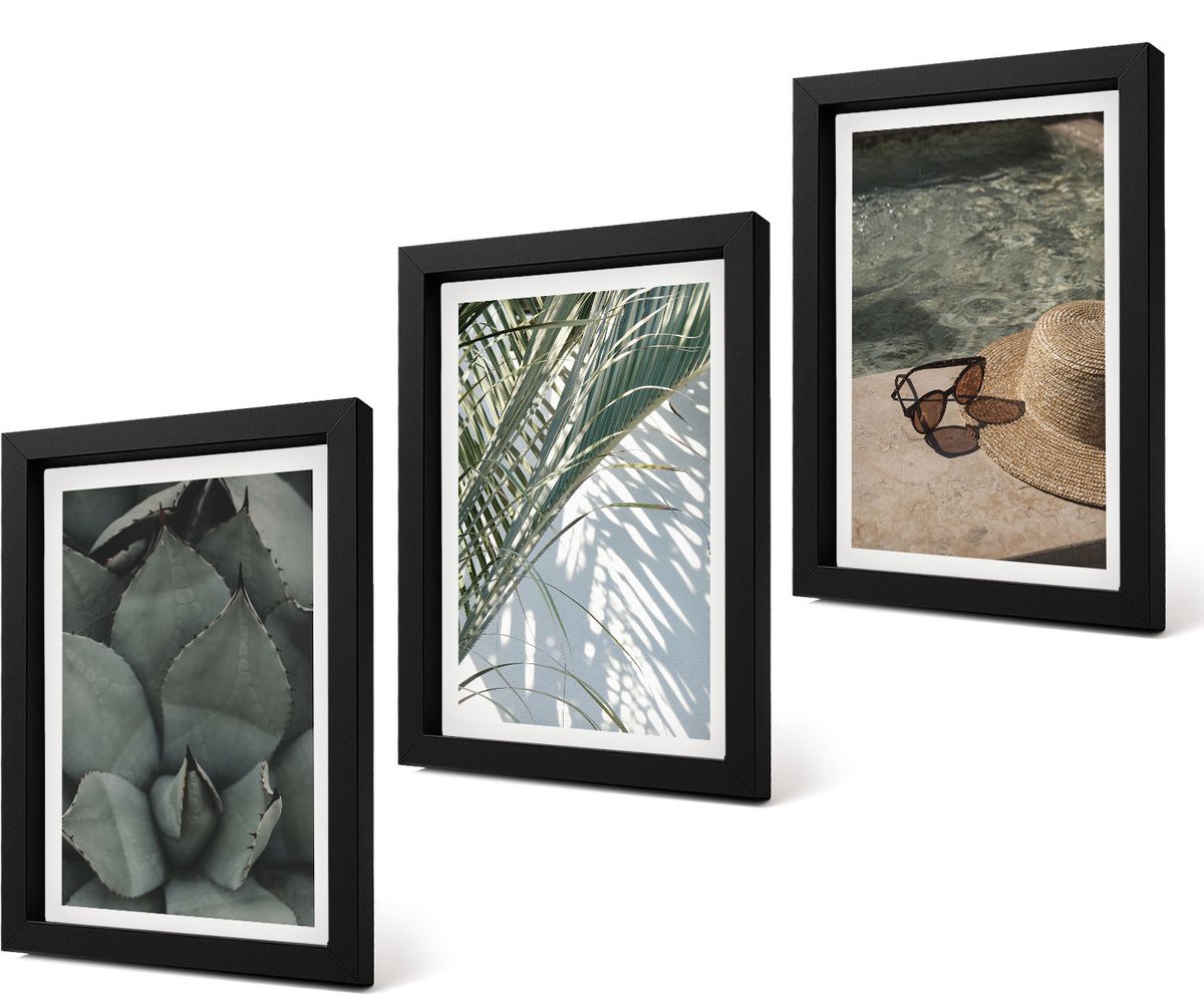 Coloray 4-Delige Schilderij Set - Tropische planten en zomerse decoraties - 20 x 30 cm - Decoratieve Schilderijen - Wanddecoratie - Hal - Stijlvolle Muurdecoratie