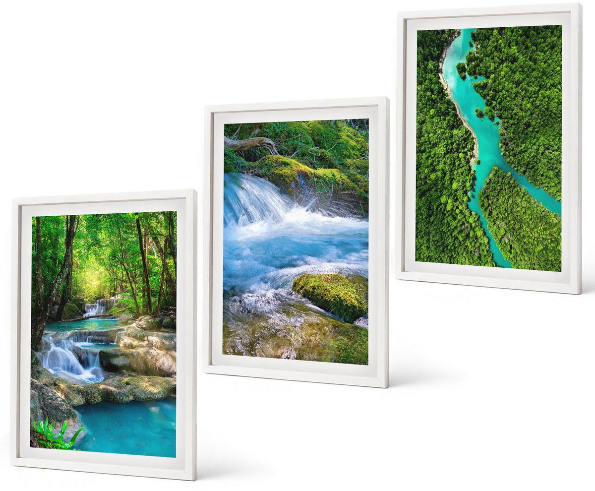 Coloray 3-Delige Schilderij Set - Groene Bossen En Kristalhelder Rivierwater - 40 x 60 - Decoratieve Muurdecoratie - Slaapkamer - Moderne Wanddecoratie