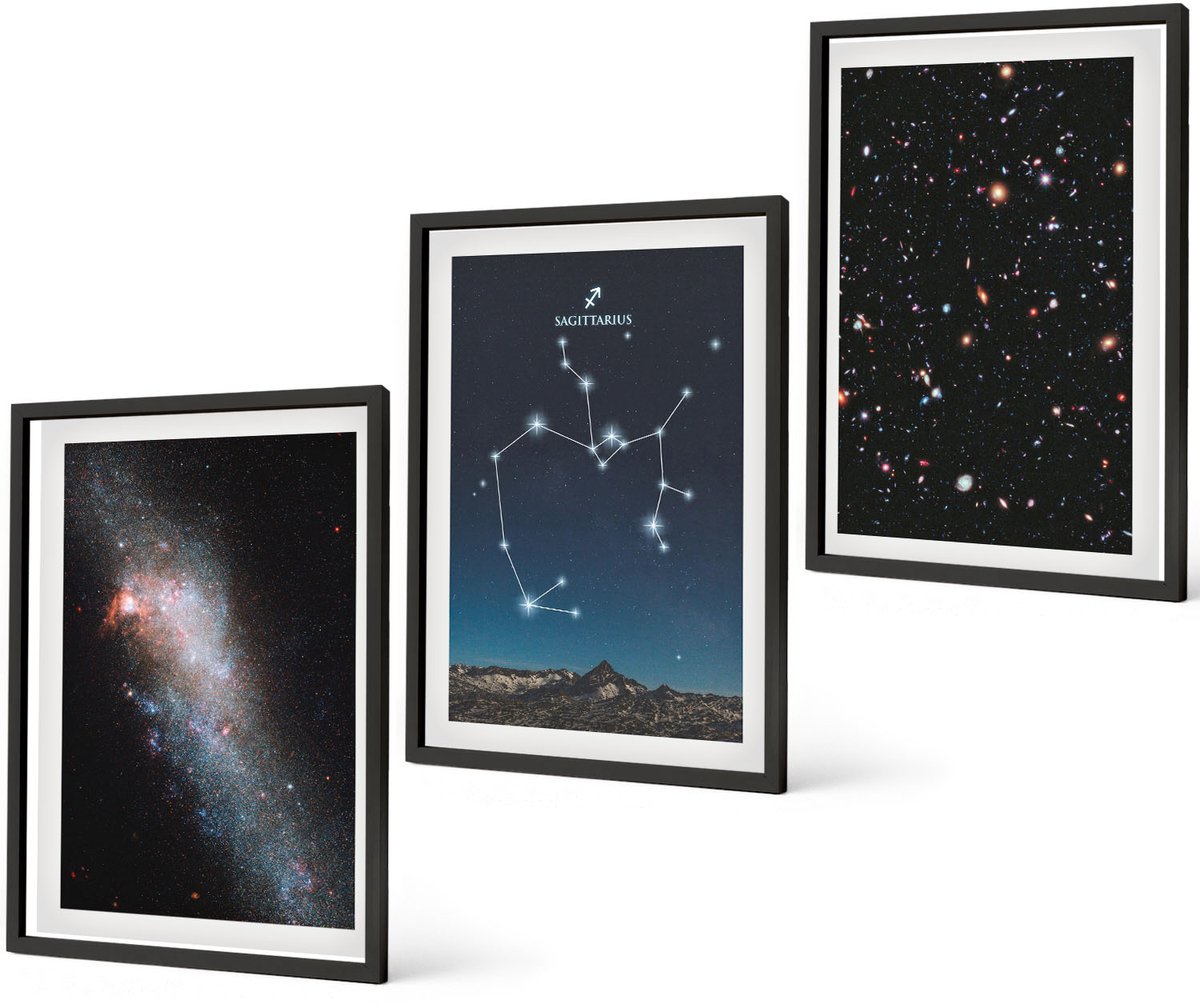 Coloray 3-Delige Schilderij Set - Sterrenbeelden En De Kosmos: Het Sterrenbeeld Boogschutter - 40 x 60 cm - Wanddecoratie - Schilderijen Set - Interieur - Stijlvolle Muurdecoratie