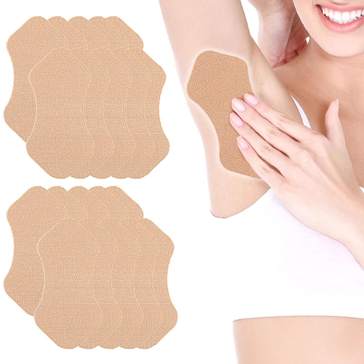 20 stuks Okselzweetpads – onzichtbare en ademende zweetabsorberende pads – zelfklevende okselbeschermers – wegwerp zweetpads – gemaakt van non-woven materiaal – geschikt voor oksels en zweetende voeten – beige
