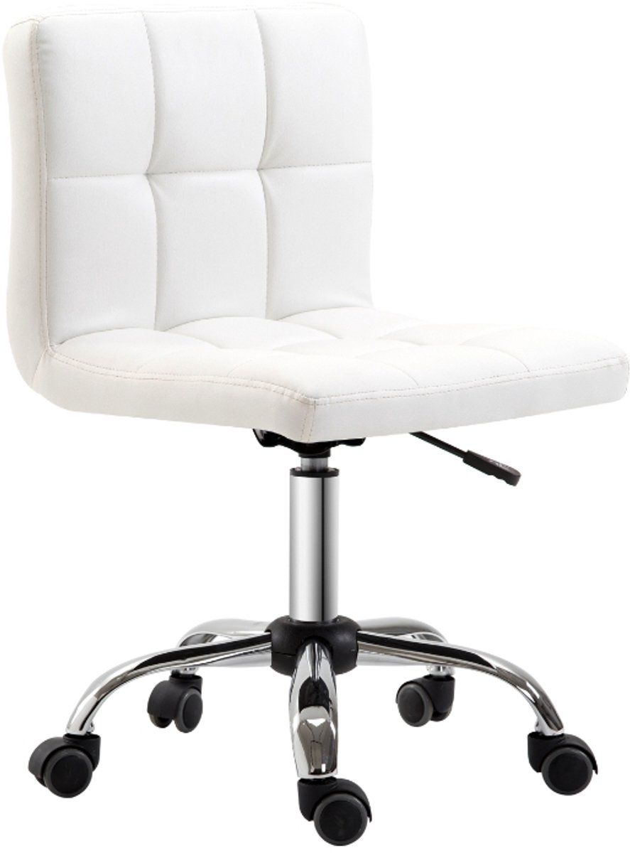Witte Bureaustoel 51 x 46 x 92 cm, Draaistoel, Kunstleren Bureaustoel, Ergonomische Computerstoel, Verstelbare Bureaustoel met 5 Wielen, Gewatteerde Stoel voor Kantoor, Thuiswerkplek en Studiekamer