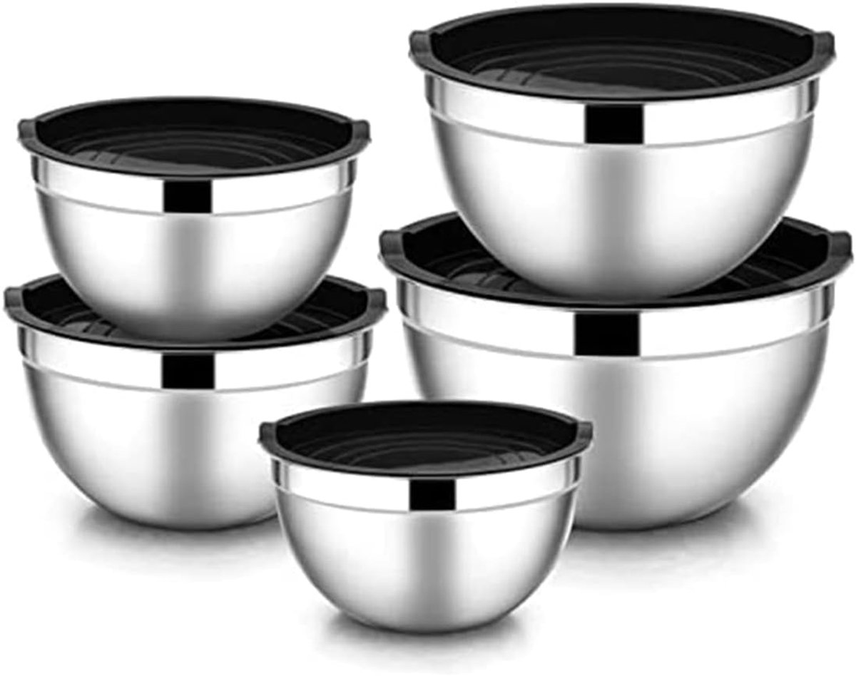 5-Piece Mixing Bowl, Stackable Stainless Steel Salad Bowl with Airtight Lid, Serving Bowl for Kitchen, , Baking - ShopVlot