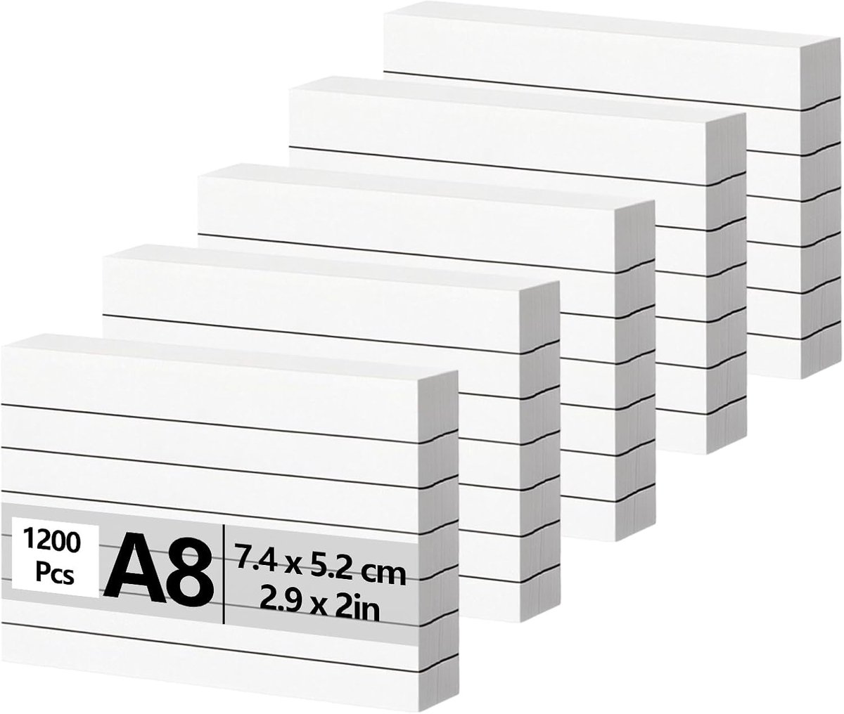Thboxes 1200 stuks indexkaarten, A8, 150 g/m², gelinieerd, wit, dubbelzijdig beschrijfbaar, leerkaarten voor - ShopVlot