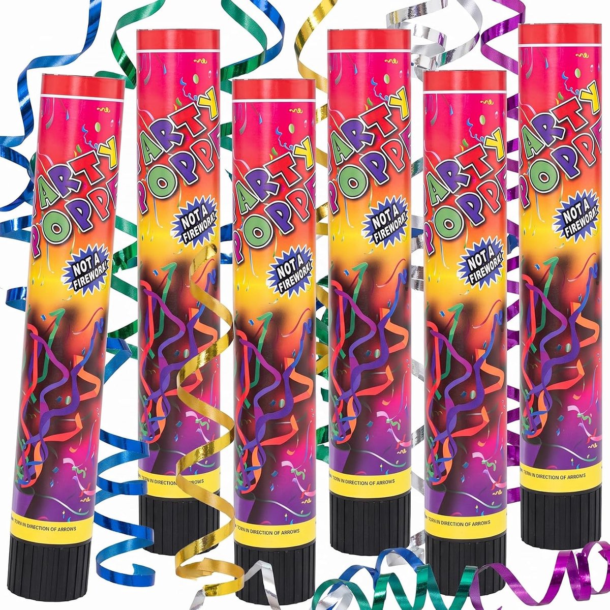 Set van 6 Twist Confetti Poppers, 28cm Kleur Party Kanonnen Geen Gecomprimeerd Gas voor Bruiloft Verjaardag Kerstmis - ShopVlot