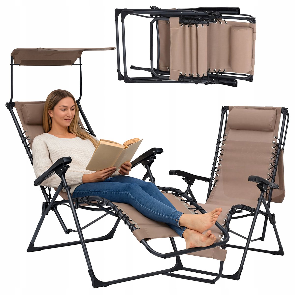 Opvouwbare Zero Gravity Ligstoel Tuin Strand Relaxfauteuil Taupe