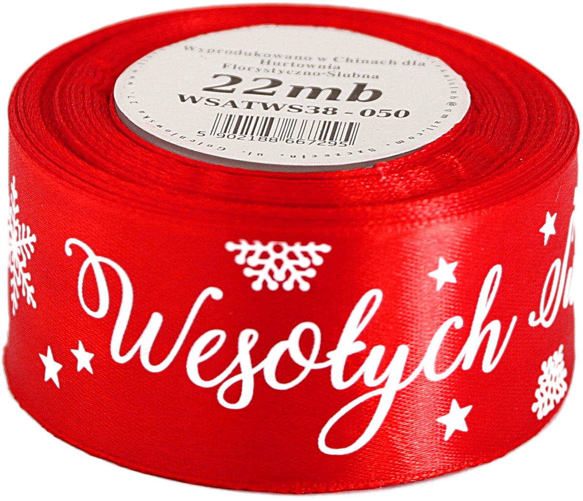 Kerstlint Satijn 38mm x 22m - 6 Kleuren - 'Fijne Feestdagen'