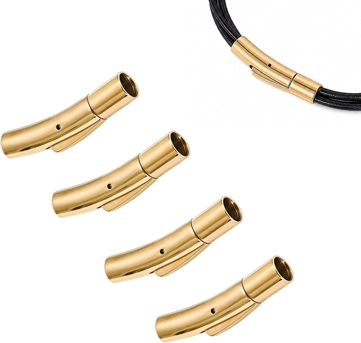 Hendeldruksluiting van roestvrij staal, 4 stuks, leren bandsluiting, 3 mm, armbandsluitingen, 304 roestvrij staal - ShopVlot