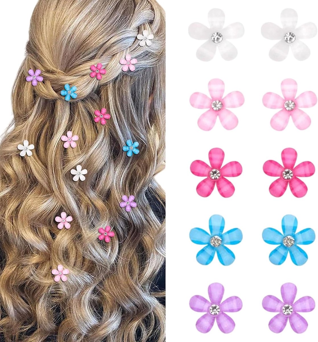 Mezrkuwr 10 Pieces Colorful Mini Flowers Hair Clips with Rhinestones, Cute Hair Clips Flower Hair Clips Decorative - ShopVlot