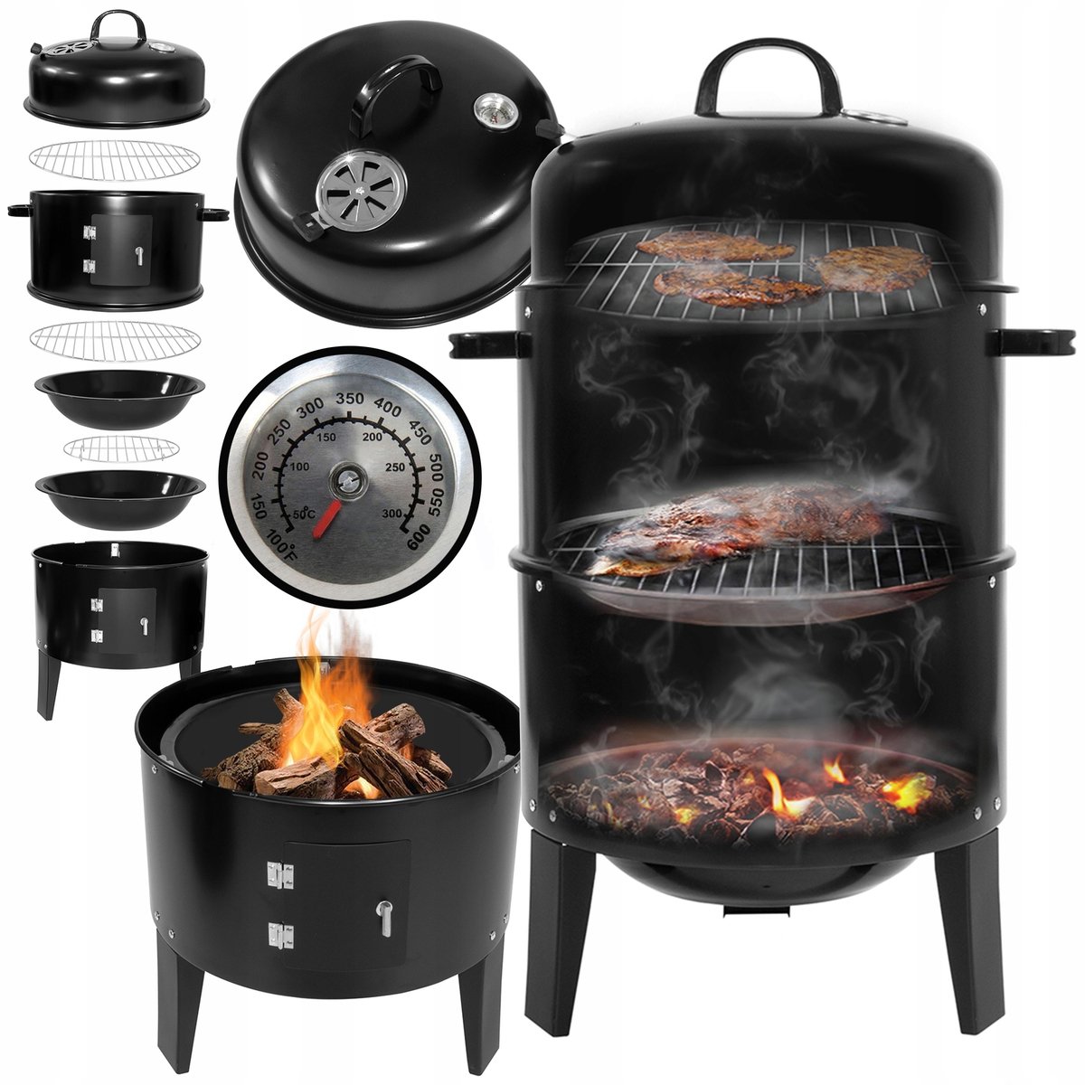 Draagbare Houtskool BBQ & Roker 3-Module XL