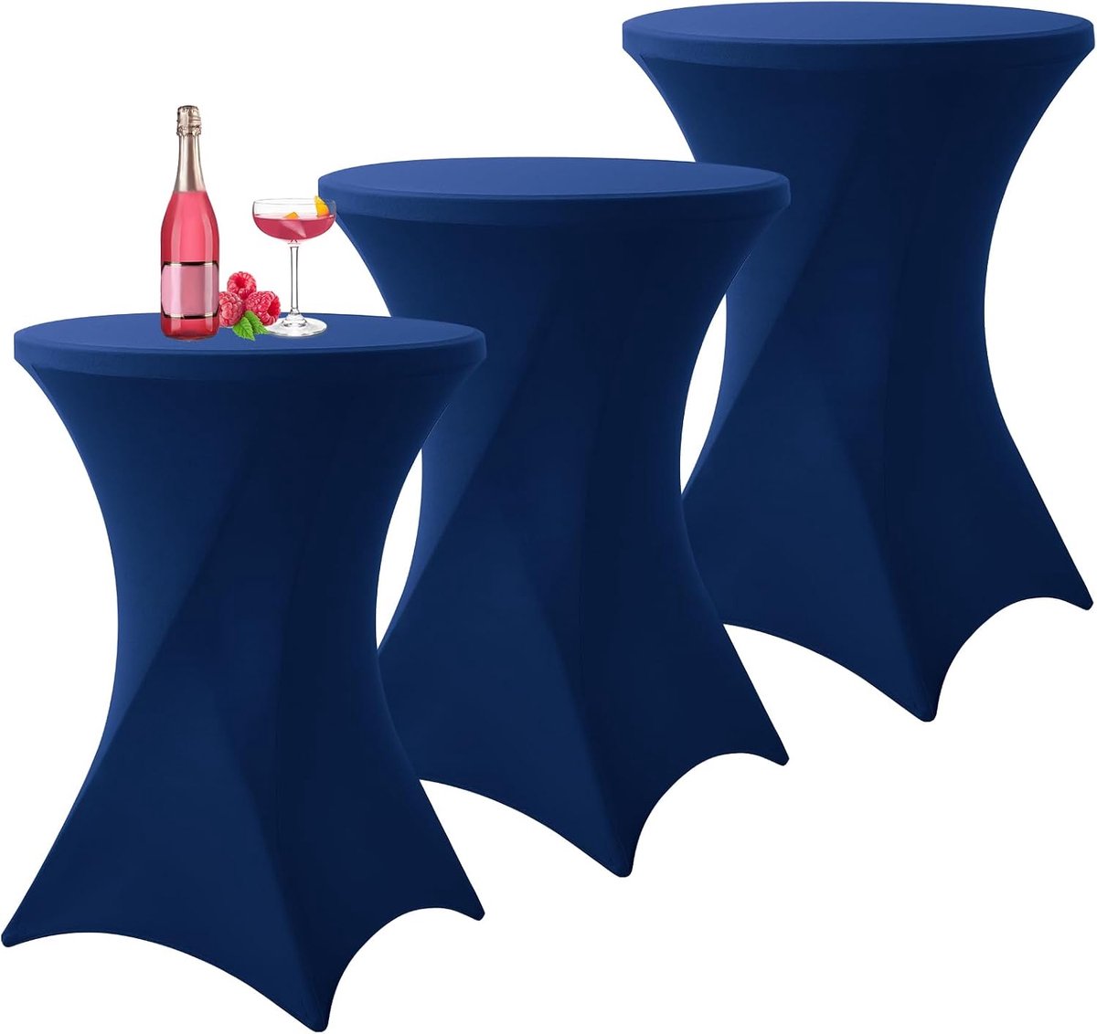 Set of 3 Stretch Bar Table Cover for Bistro Table Dark Blue Ø80-85cm Spandex Stretch Tablecloth, Reinforcement in the - ShopVlot