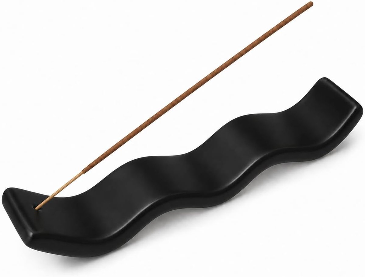 Wierookhouder van keramiek, golfvorm, zwart, 17 cm - ShopVlot