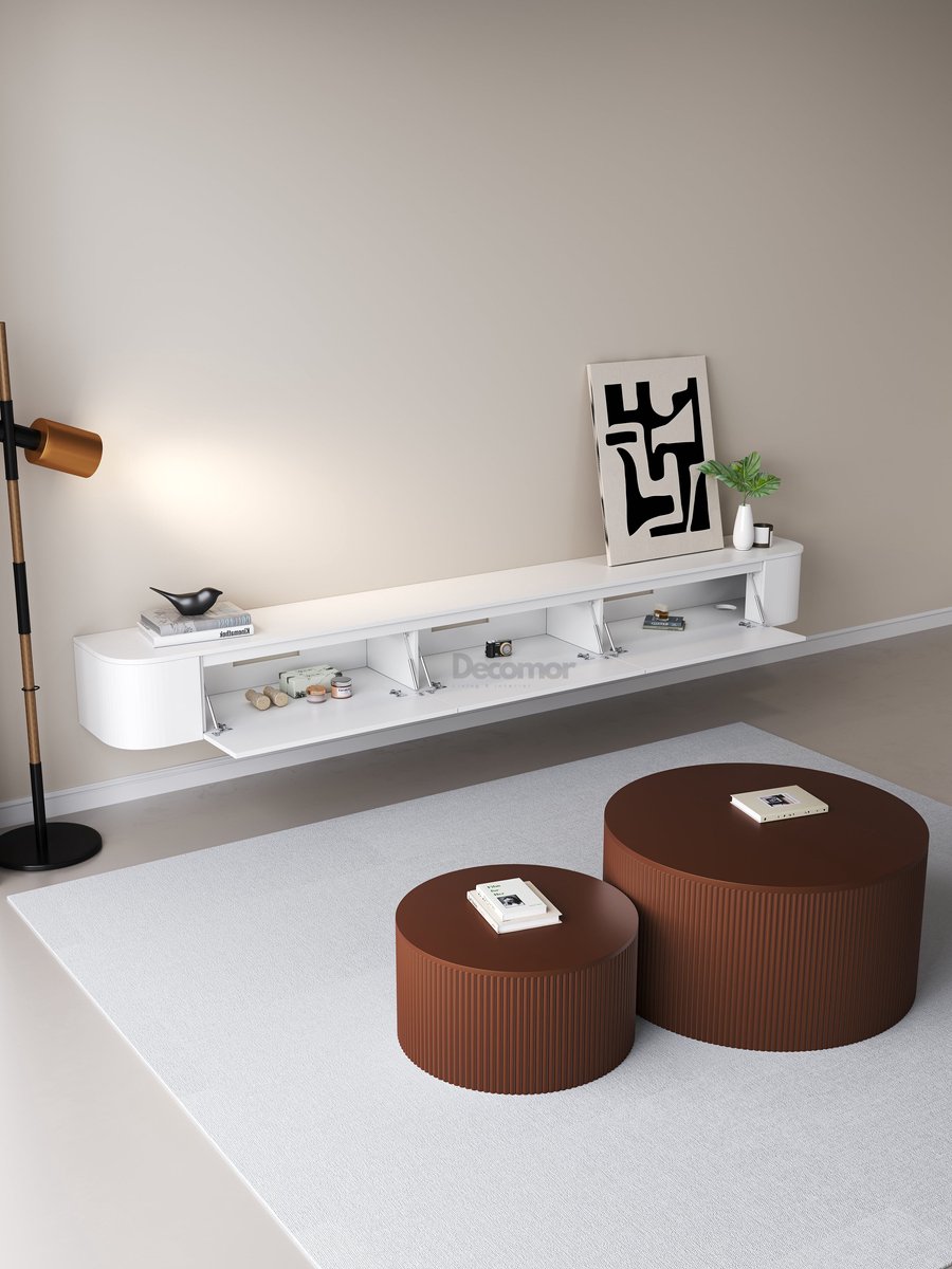 DECOMOR Chic Curve Ronde TV Meubel 272cm Zwevend – Wit mat