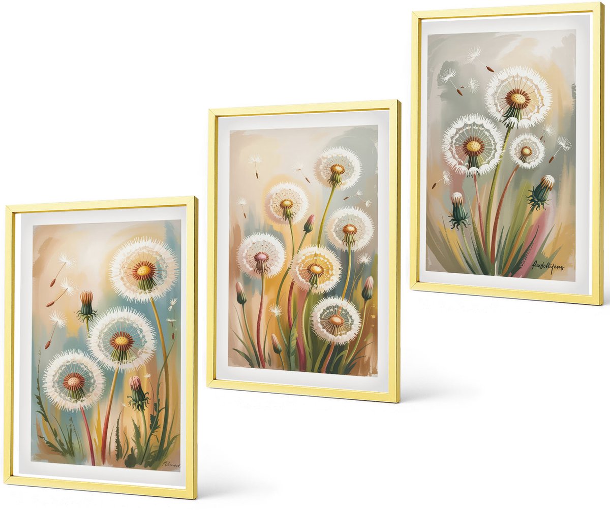 Coloray 3-Delige Schilderij Set - Bloemen En Abstract Marmerpatroon - 40 x 40 cm En 40 x 60 cm - Schilderijen Set - Wanddecoratie - Woonkamer - Moderne Wanddecoratie