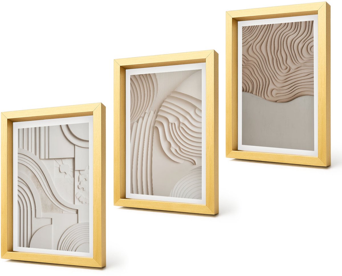 Coloray 4-Delige Schilderij Set - Abstracte patronen in beige en witte tinten. - 20 x 30 cm - Stijlvolle Wanddecoratie - Interieur - Muurdecoratie