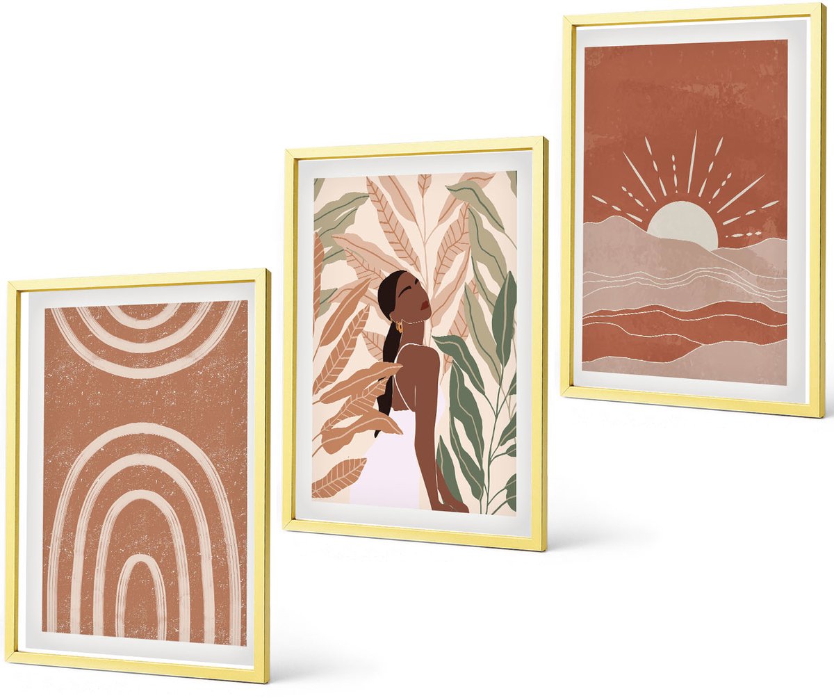 Coloray 3-Delige Schilderij Set - Een Rustig Meer Met Houten Steigers En Boten. - 40 x 40 cm En 40 x 60 cm - Decoratieve Muurdecoratie - Slaapkamer