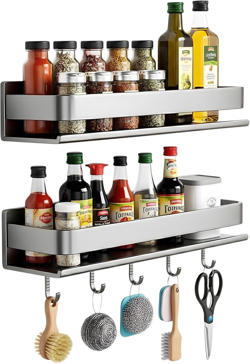 Set van 2 roestvrije douchecaddy, boorvrije en sneldrogende douche-organizer, zelfklevende badkamerplanken, roestvrije - ShopVlot