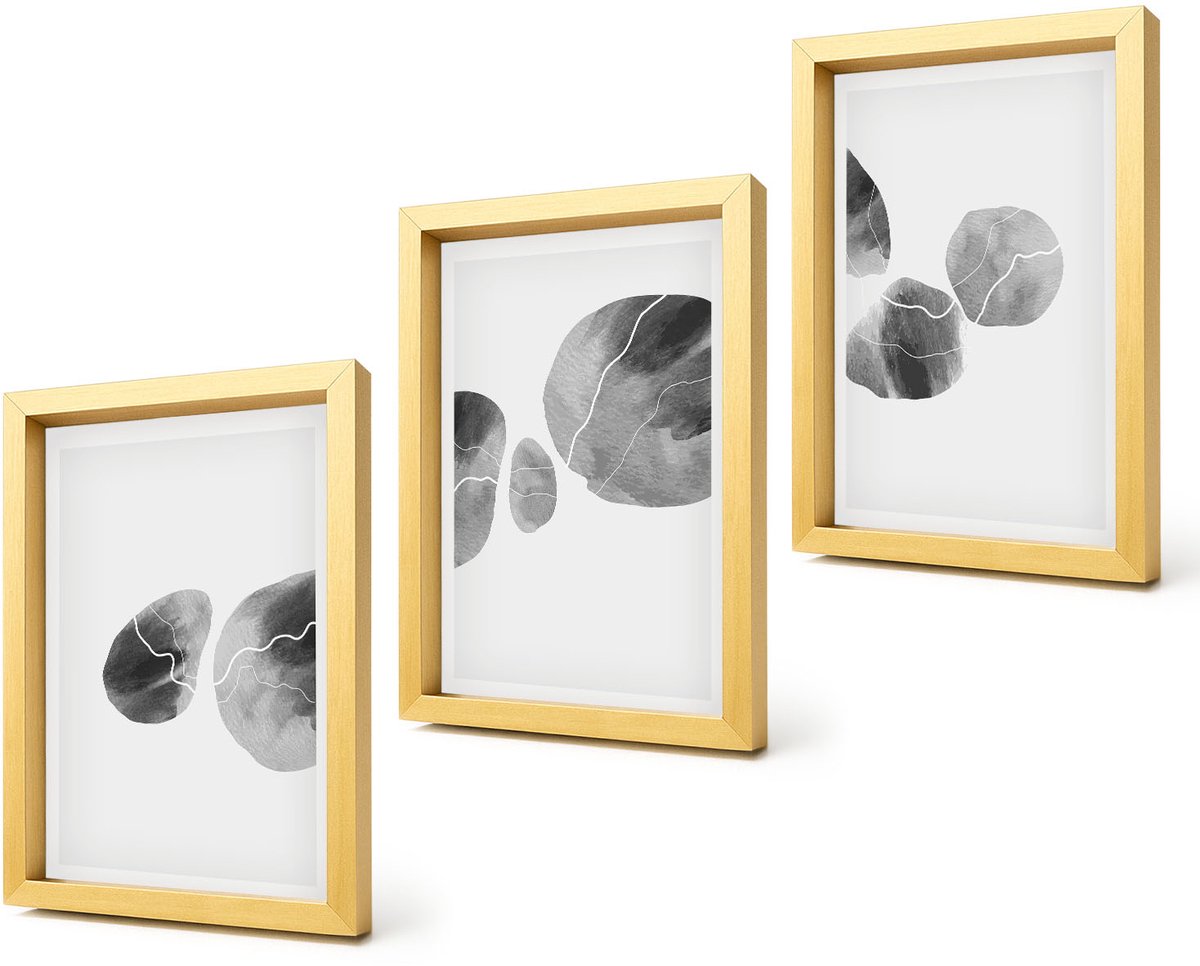 Coloray 4-Delige Schilderij Set - Abstracte minimalistische schilderkunst met verfvlekken - 20 x 30 cm - Moderne Wanddecoratie - Woonkamer - Interieur Decoratie