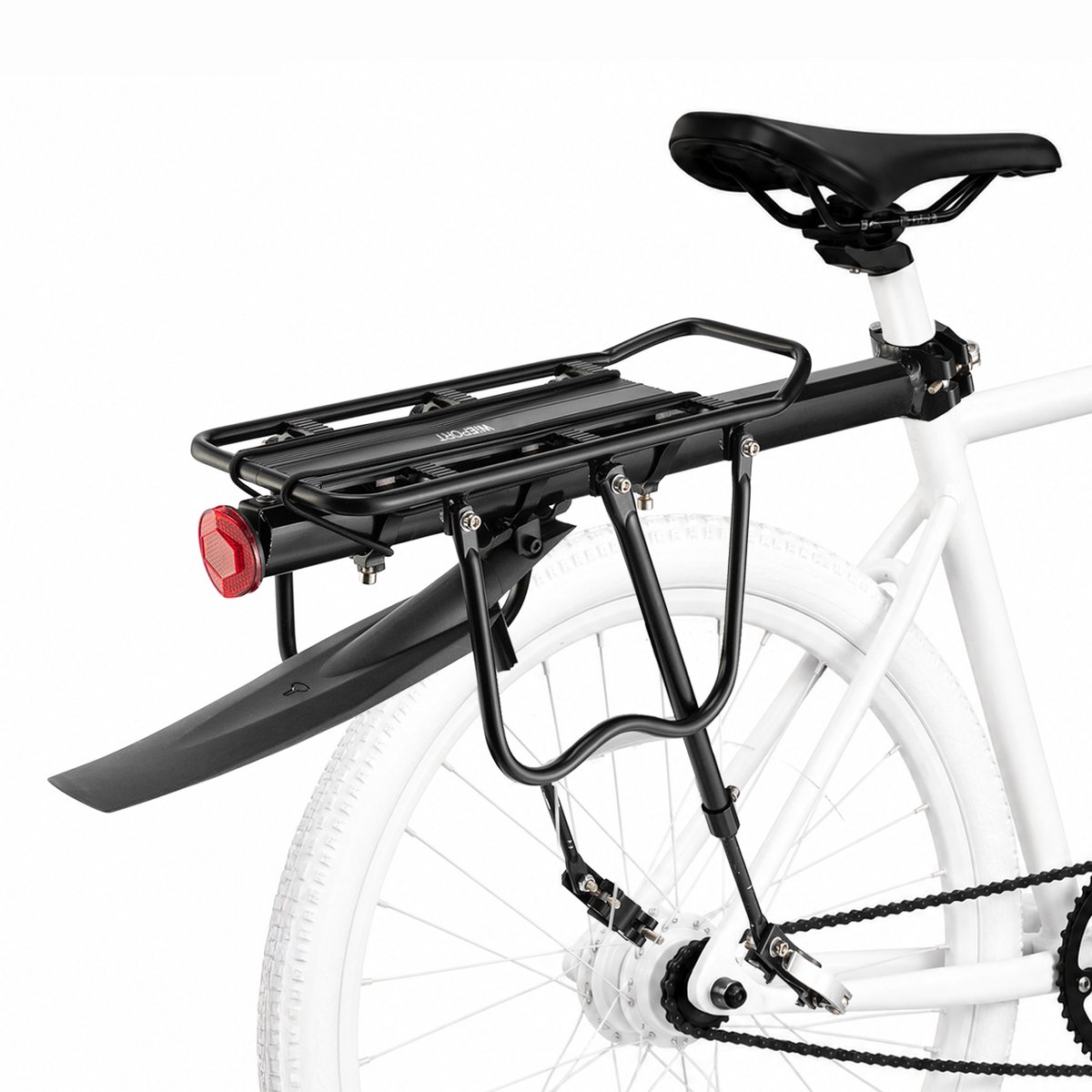 Wieport - Fietsbagagedrager Mountainbike - Bagagedrager met Spatbord - Snelle Montage - Snelspanner 24-29 inch - Zwart