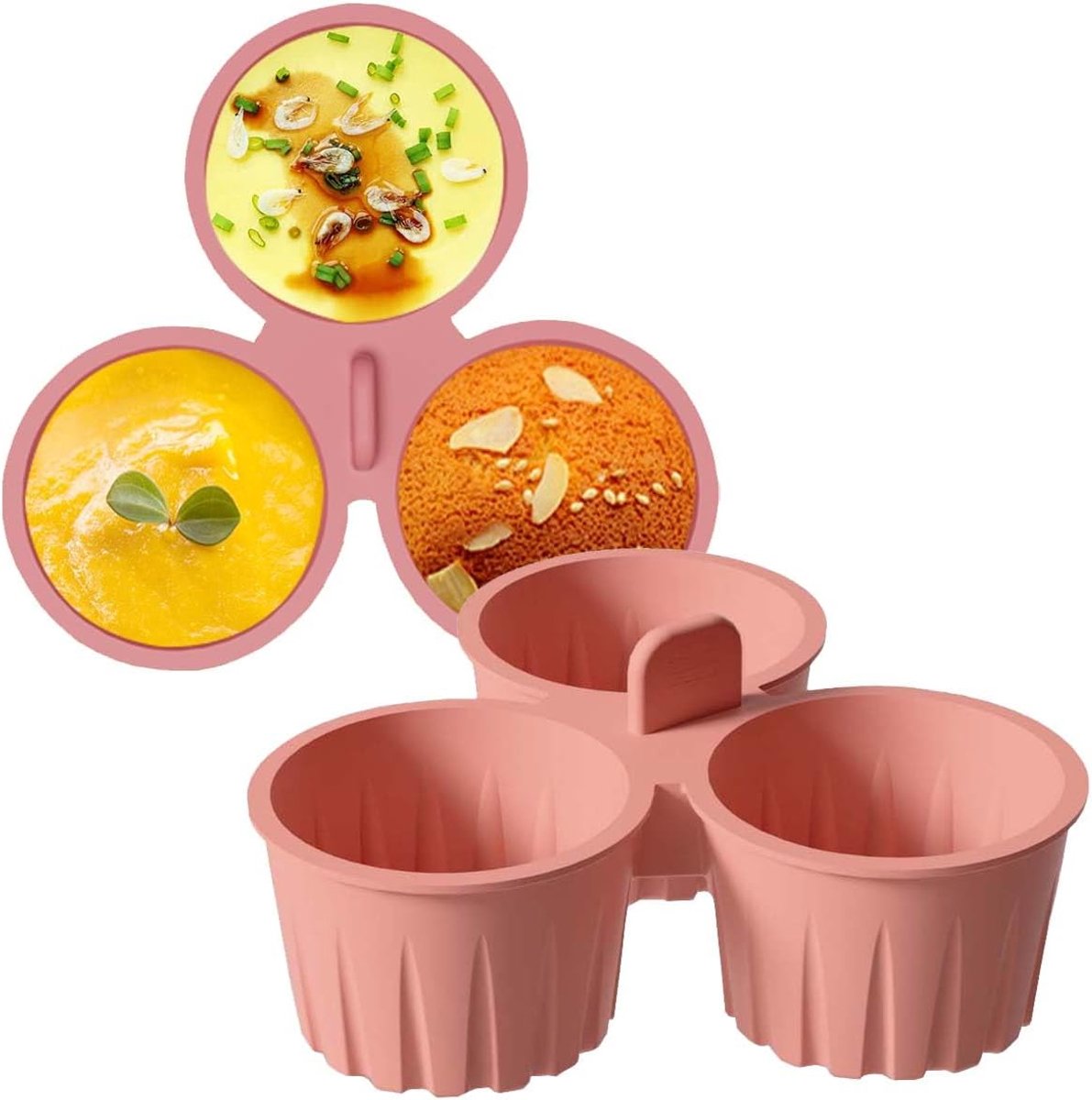 Ulisem - Siliconen Eierhapjesvorm - Egg Bite Mold - 3-Vaks Siliconen Bakvorm - 14,4 cm - 135 ml - Herbruikbaar en Antiaanbak - Voor Airfryer Oven Magnetron en Vriezer - Roze