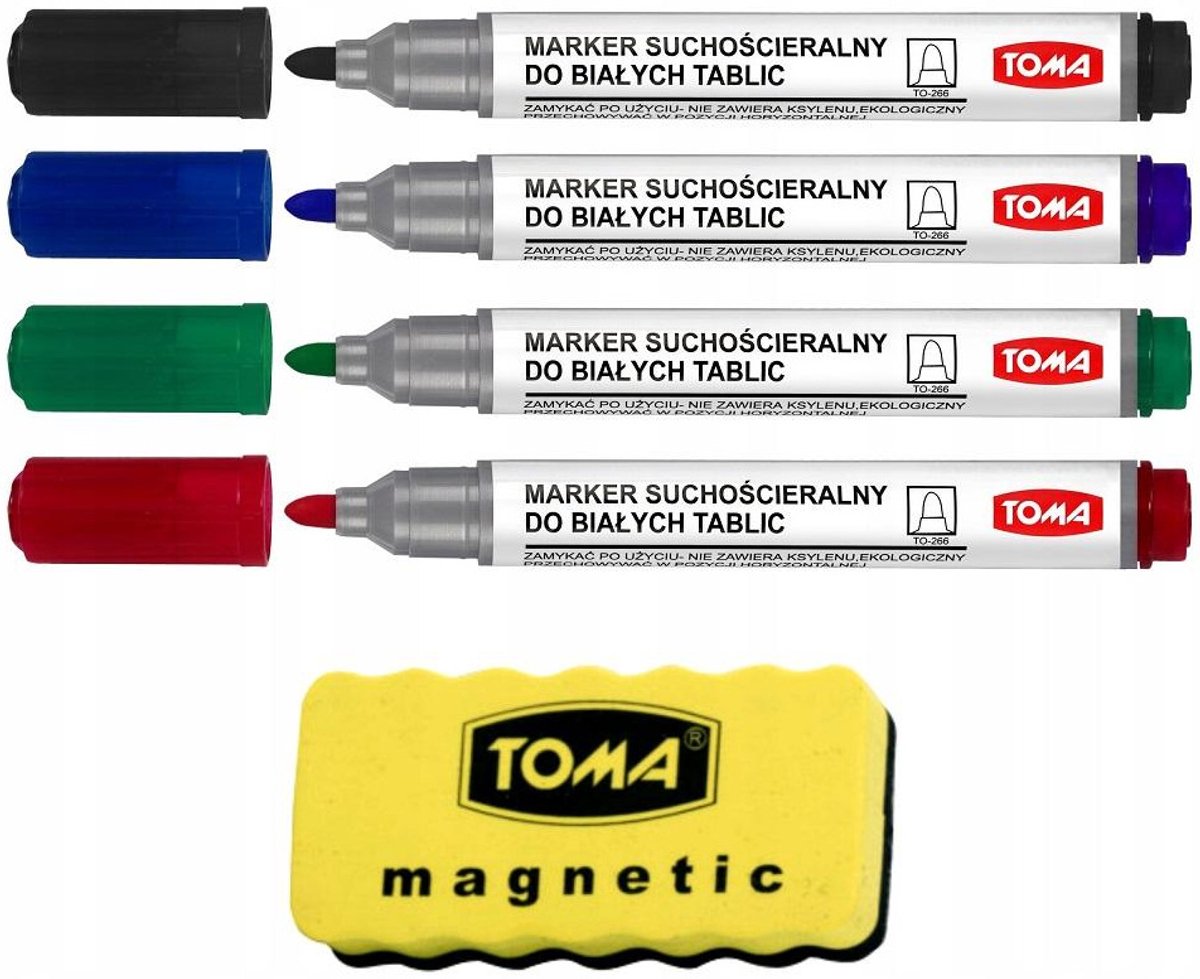 Toma Whiteboard Markers Set met Magnetische Gum - 4 Stuks
