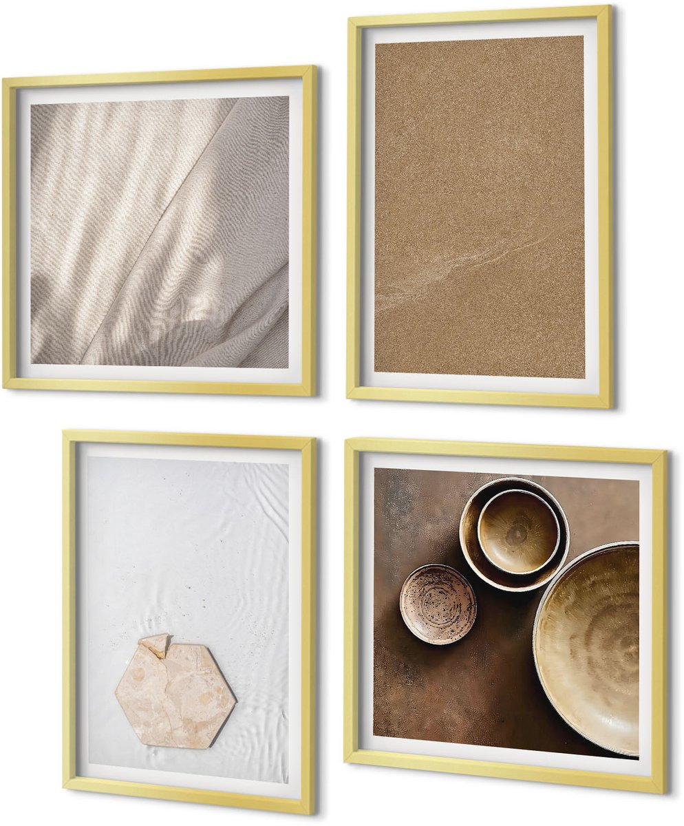 Coloray 4-Delige Schilderij Set - Minimalistische texturen in warme kleuren - 40 x 40 cm en 40 x 60 cm - Moderne Wanddecoratie - Woonkamer - Decoratieve Schilderijen