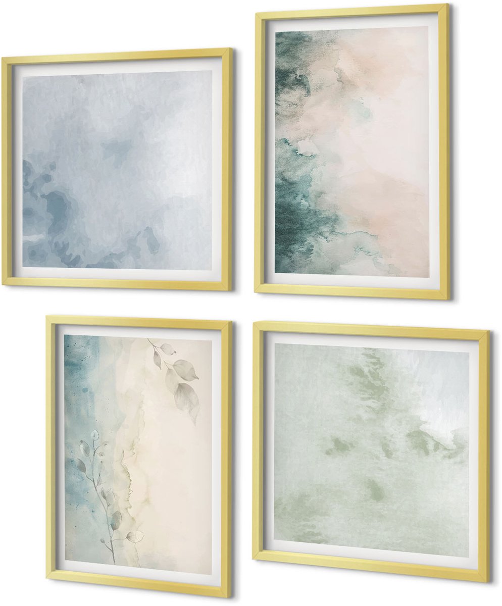 Coloray 4-Delige Schilderij Set - Aquarellen op canvas in minimalistische stijl - 40 x 40 cm en 40 x 60 cm - Wanddecoratie - Muurdecoratie - Woonkamer - Interieur Decoratie