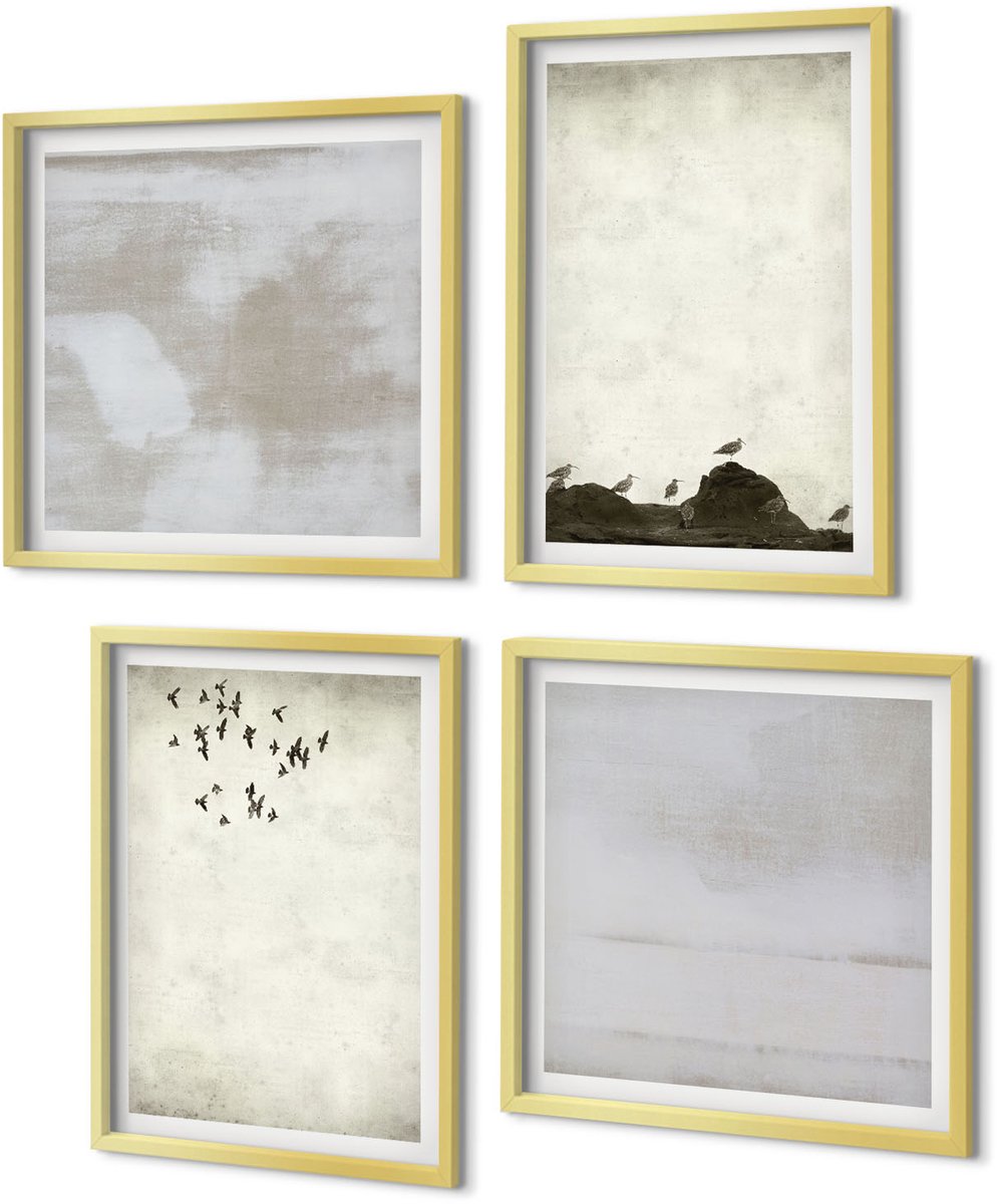 Coloray 4-Delige Schilderij Set - Vliegende zwerm vogels, industriële texturen - 40 x 40 cm en 40 x 60 cm - Schilderijen Set - Wanddecoratie - Woonkamer - Muurdecoratie