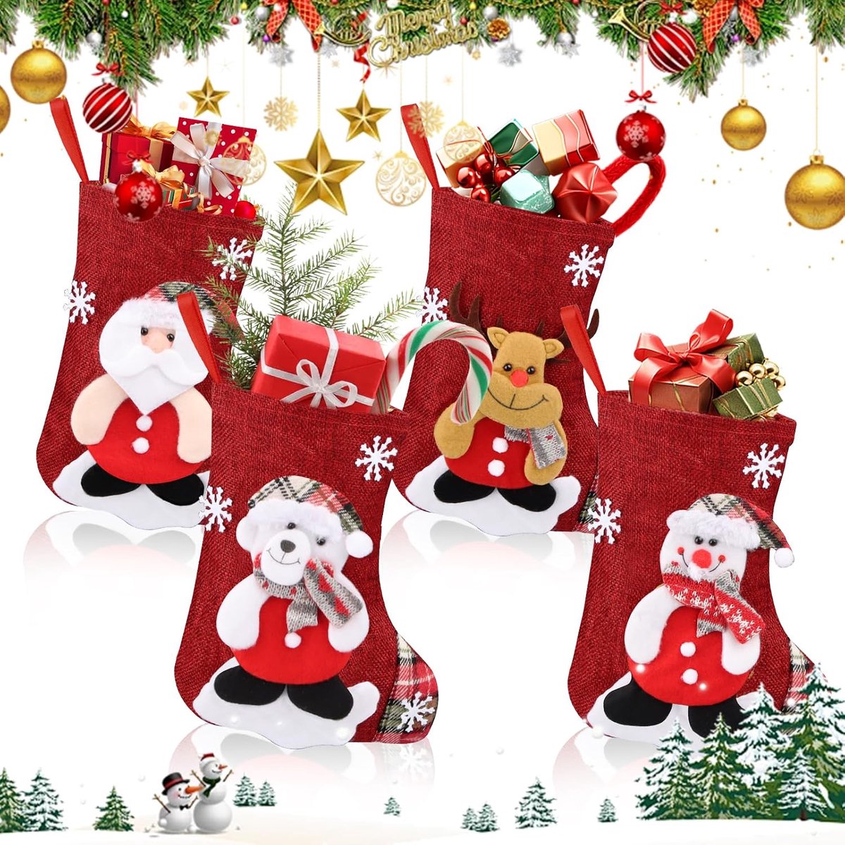 Set of 4 Christmas Stockings, 3D Christmas Stockings, (4 Pieces) - ShopVlot