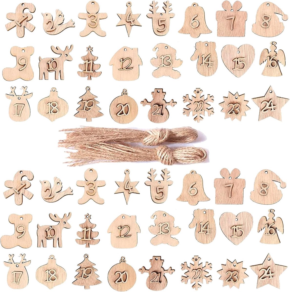 YIEUR 2 sets advent calendar number wood number 1-24, Christmas advent calendar number pendant, Christmas countdown - ShopVlot