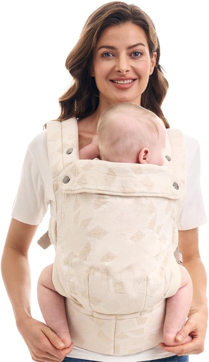 Verte Ergonomische Draagzak - Draagzak – Ergonomisch – Comfortabel en Licht – Geschikt voor Baby’s van 3 tot 20 kg – Gemakkelijk Aan te Trekken – Ideaal om je Handen Vrij te Hebben – Geometrisch Patroon - Kaki