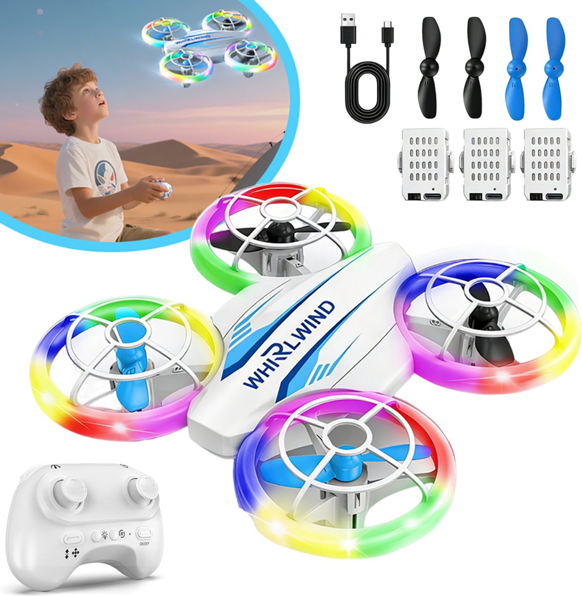 Minidrone Voor Kinderen - Kinderdrone Met Led-Verlichting - Rc Quadcopter Met 3 Accu's - De Beste Speelgoedcadeaus