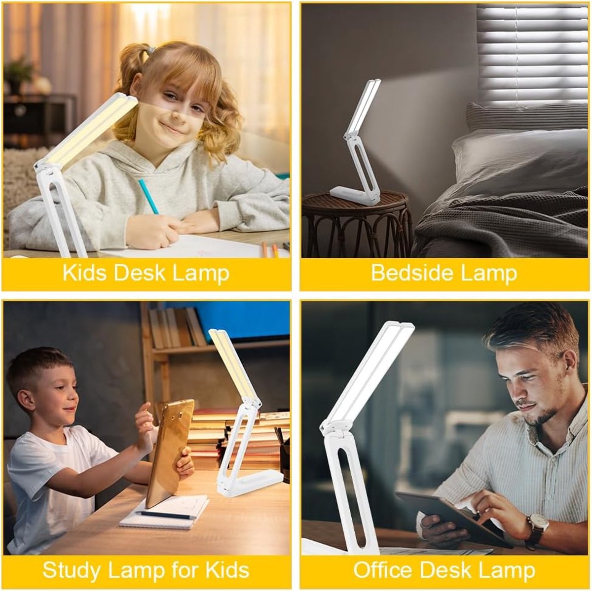 Bureaulamp -bureaulamp led dimbaar-bureaulamp kind- Opvouwbare studielamp met USB-oplaadpoort - Draaibare LED-bureaulamp met dubbele arm - Draagbare nachtlamp met drie kleurstanden - Voor lezen, knutselen, werken en studeren - Wit - 20,5 cm — cadeau in Gadgets - foto 6