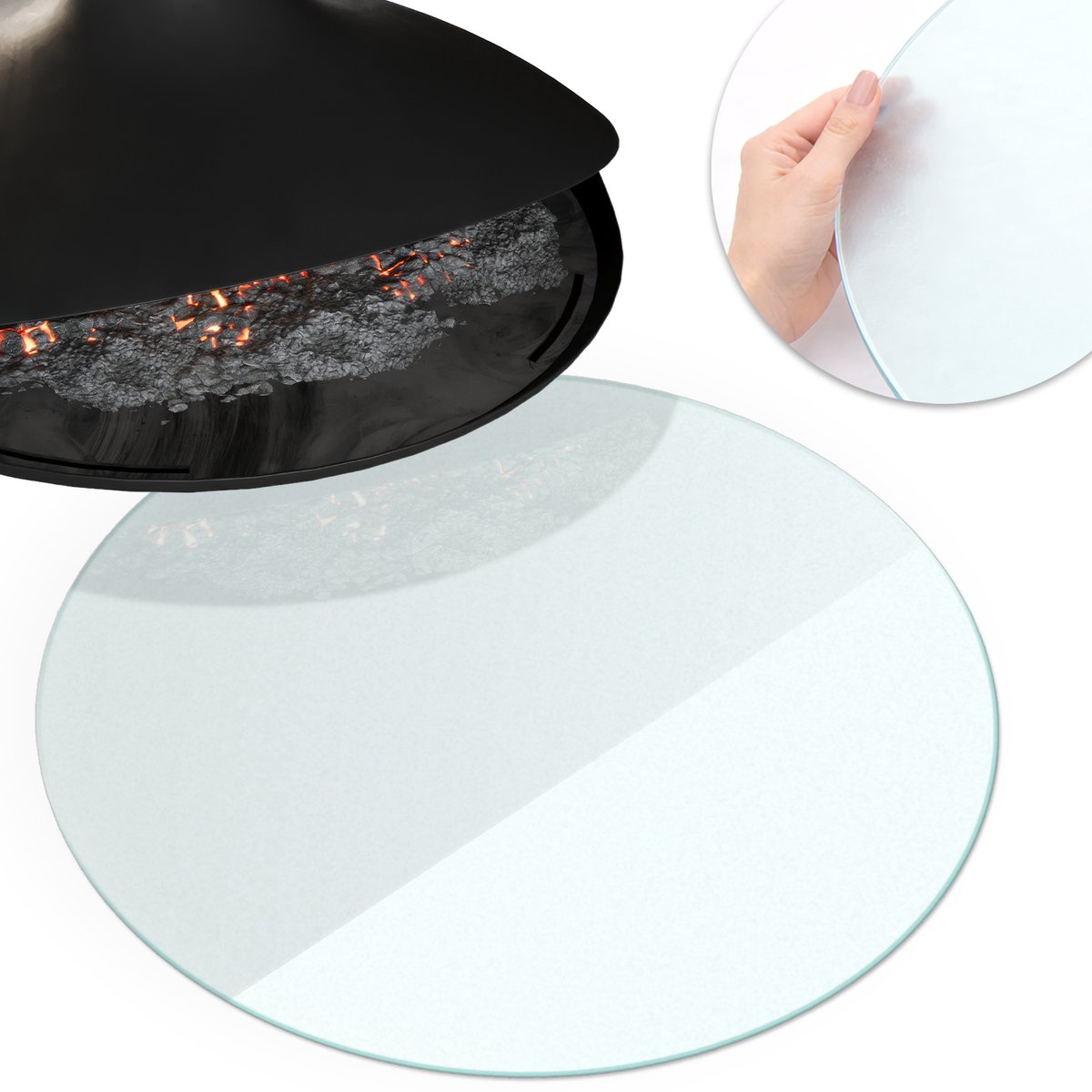 Wallfluent - Kachel vloerplaat - fi80cm - Halftransparant Rond - Plaat voor onder kachel - Glazen onderplaat