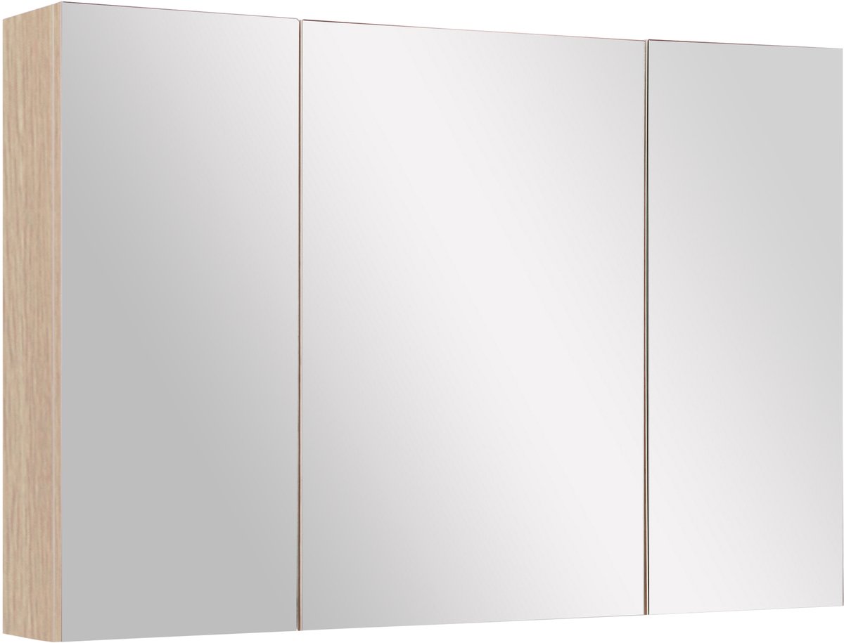 1 stuk - Badkamer spiegelkast - met 3 sluitingsdeuren - Ingebouwde verstelbare planken - Hout en glas - 90x13,5x60 cm - Houten kleur