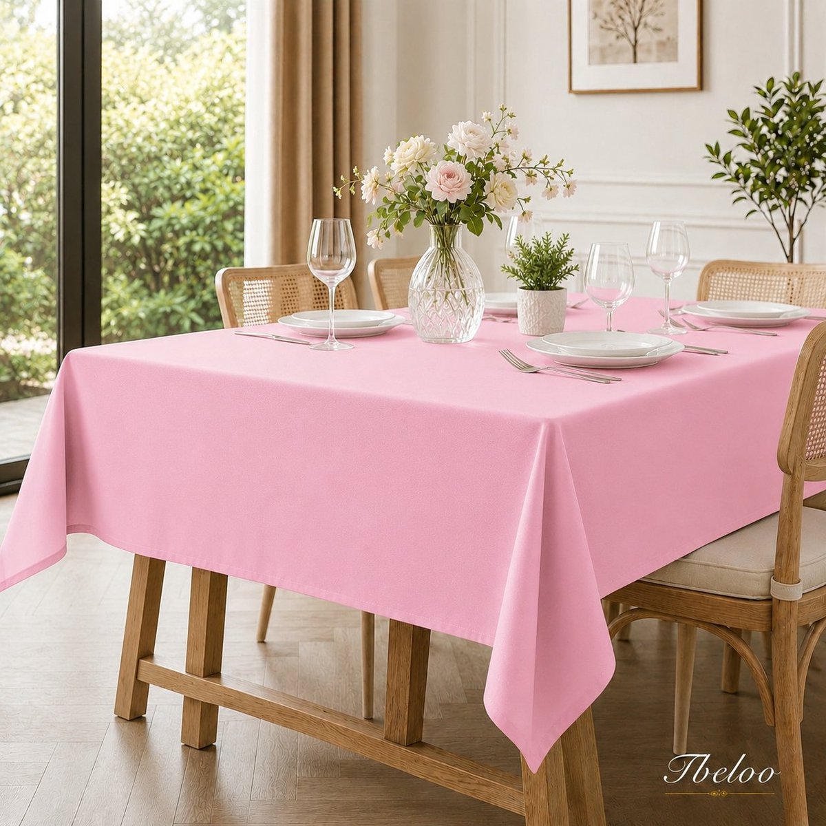 Tbeloo Tafelkleed roze 140x280 cm - Waterafstotend, vuilafstotend, wasbaar - Rechthoekig tafelkleed voor eetkamer, tuin, feest, bruiloft