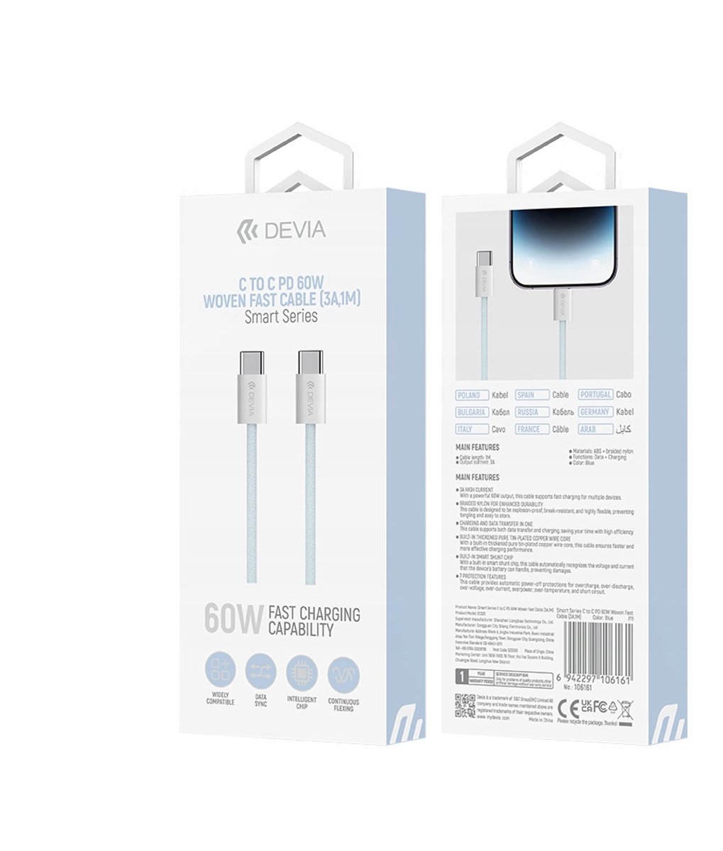 USB-C naar USB-C Laadkabel 1m 60W 3A Snel Laden