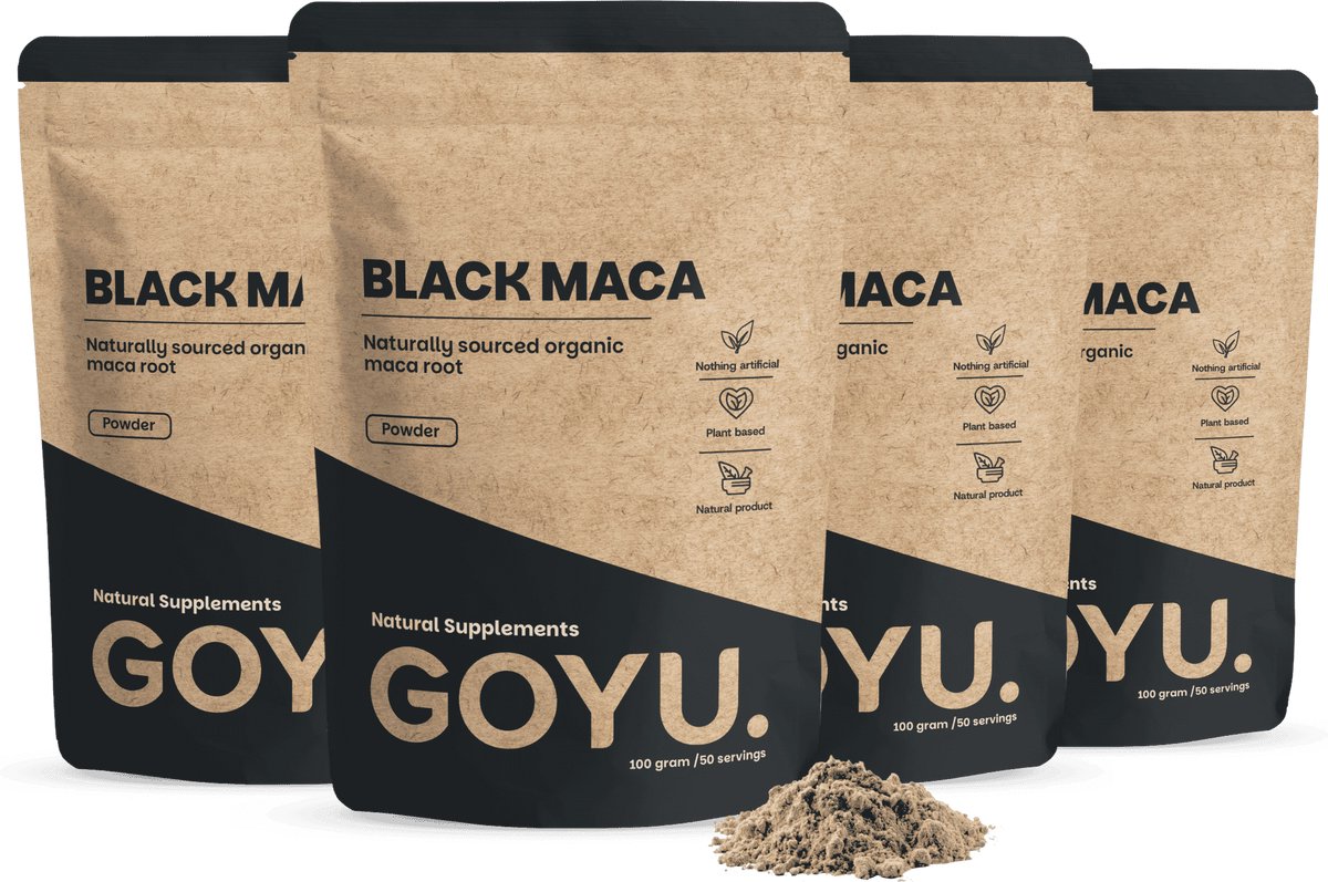 GOYU Zwarte Maca Poeder Biologisch Combideal 4x 80 gram - Black maca - Vegan - Zonder toevoegingen - Lab getest - 33 dagen voorraad per zakje