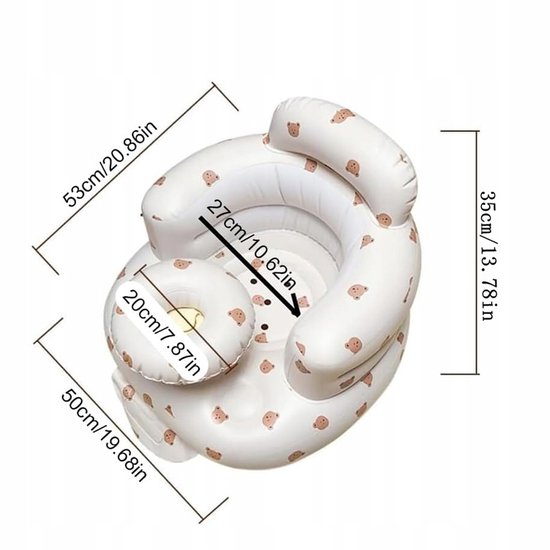Opblaasbaar Babyzitje - Baby Stoeltje met Berenprint - Omringende Ondersteuning - Hoge Gebogen Rugleuning - Ingebouwde Luchtpomp - Opvouwbaar PVC Ontwerp - Voor Baby’s van 3-36 Maanden, Binnen en Buiten — afbeelding 4