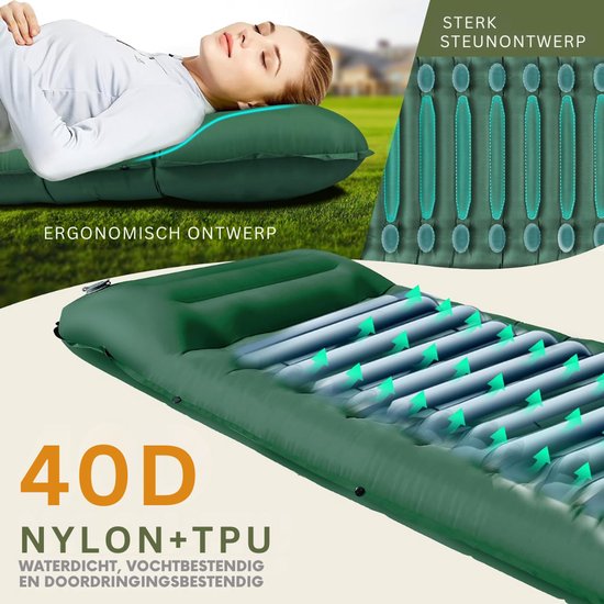 DYVNS® Slaapmatje Zelfopblazend - Luchtbed Kamperen - Camping Matras - Groen — afbeelding 4