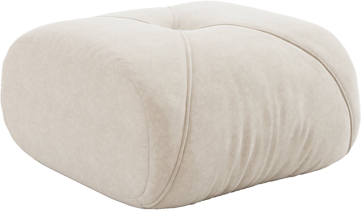 MUVANO Chenille poef - Lichtbeige poef met 32D schuim - Ergonomische hocker - Zachte voetenbank - 78x76x45cm - Zitcomfort - Woonkamer