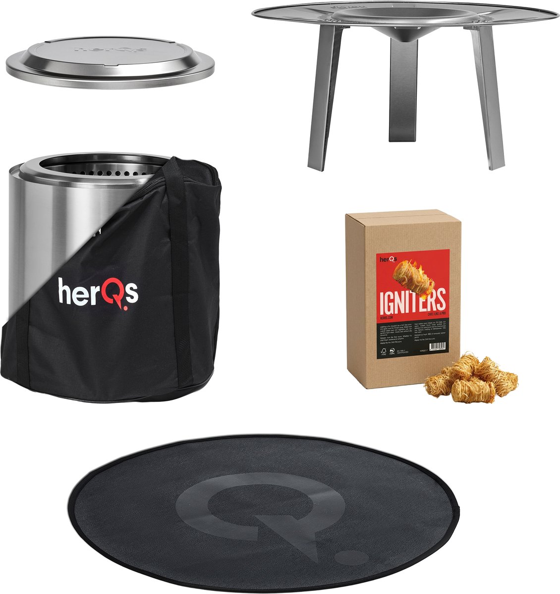 herQs Cozy Ultimate Bundle - Cozy Firepit met alle accessoires voordeelbundel - Rookloze vuurkorf - Geurloze vuurkorf