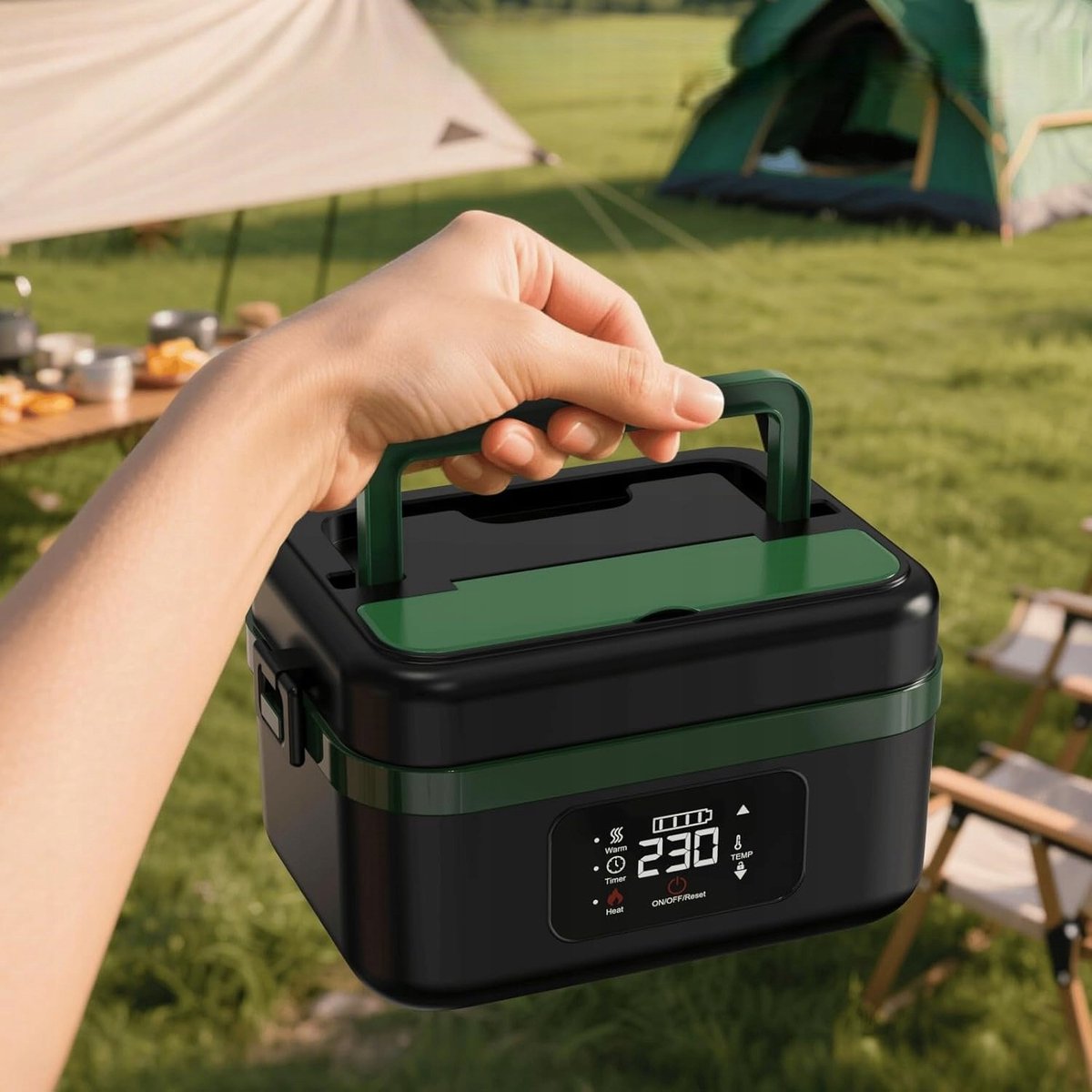 Elektrische Lunchbox - Verwarmde Bento Box - Thermos Lunchbox - 1000 ml - 60W Snel Verwarmend - 6 Temperatuurstanden - Voorverwarmen - ook Powerbank - met Isolatietas - Draagbare Broodtrommel - Voor Kantoor & School & Auto - Zwart en Groen — cadeau in Kookcadeaus - foto 2