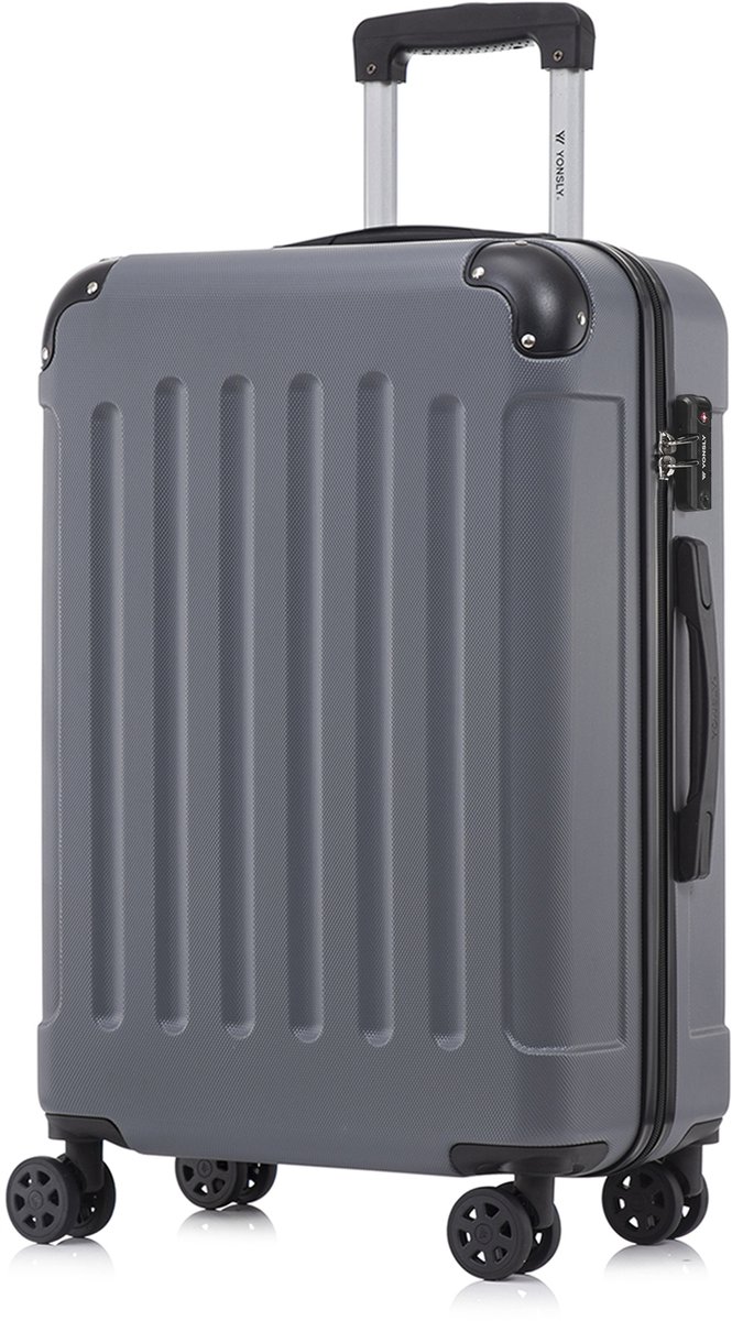 YONSLY Handbagage Koffer - 66cm - 66 L - TSA Slot - 360° Draaibare Wielen - Trolley - Grijs