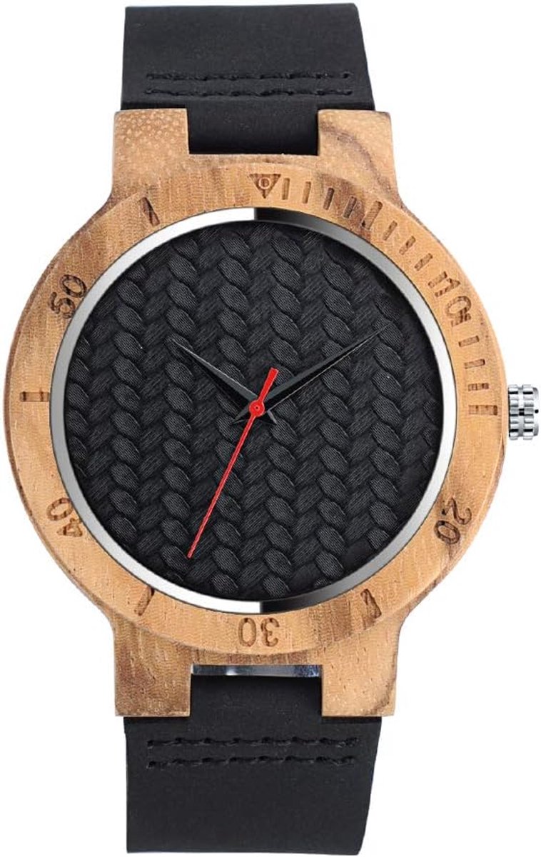 Unisex Wave Scrub Design Analogue Quartz Wooden Watch Zebra Bamboo Wooden Wrist Watch with Leather Bracelet, Straps. - ShopVlot