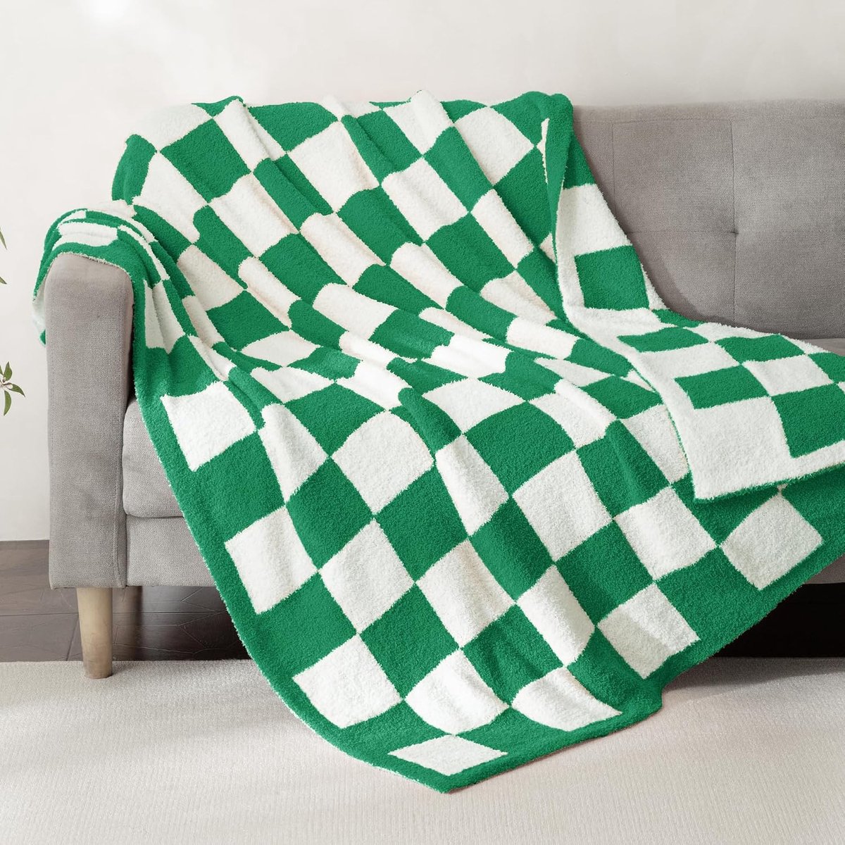 Whale Flotilla Cuddly Blanket, Fluffy Knitted Blanket with Checked Pattern, Soft and Plush Sofa Blanket, Warm Sofa - ShopVlot