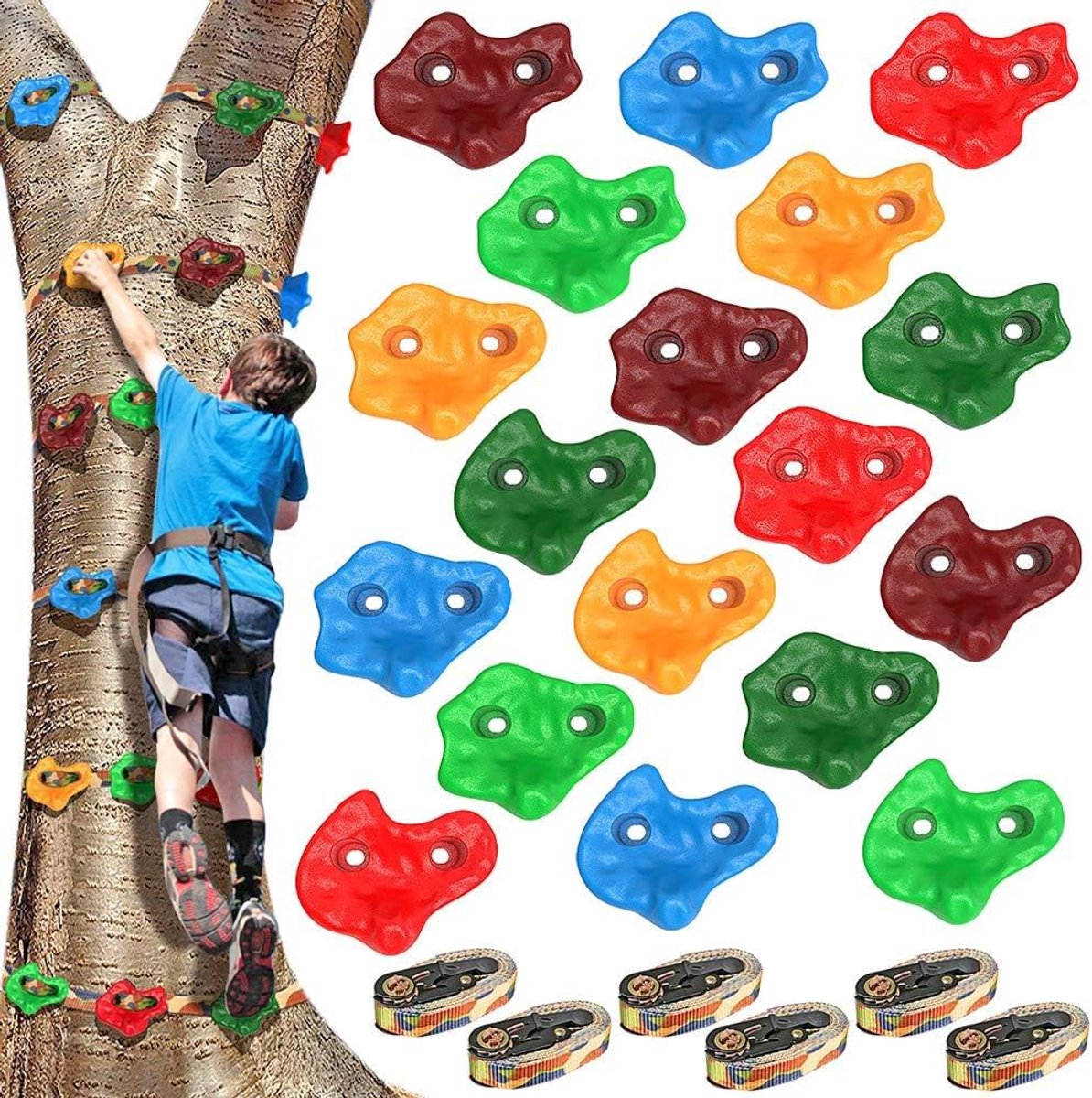 BeneLabel Climbing Holders, 18 Pieces Stone Wall Handles for Kids Adults, Large Colorful Stone Set with 6 Ratchet - ShopVlot