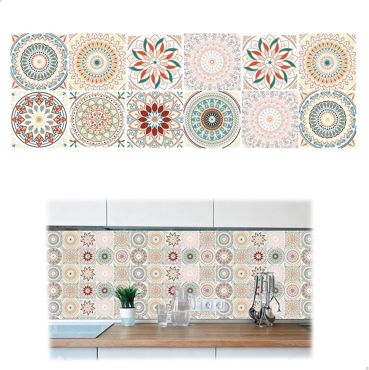 12 x 15 cm Tile Stickers, Kitchen Self-Adhesive Tiles, Waterproof and Oil Resistant, Peel and Stick Tiles for Wall - ShopVlot