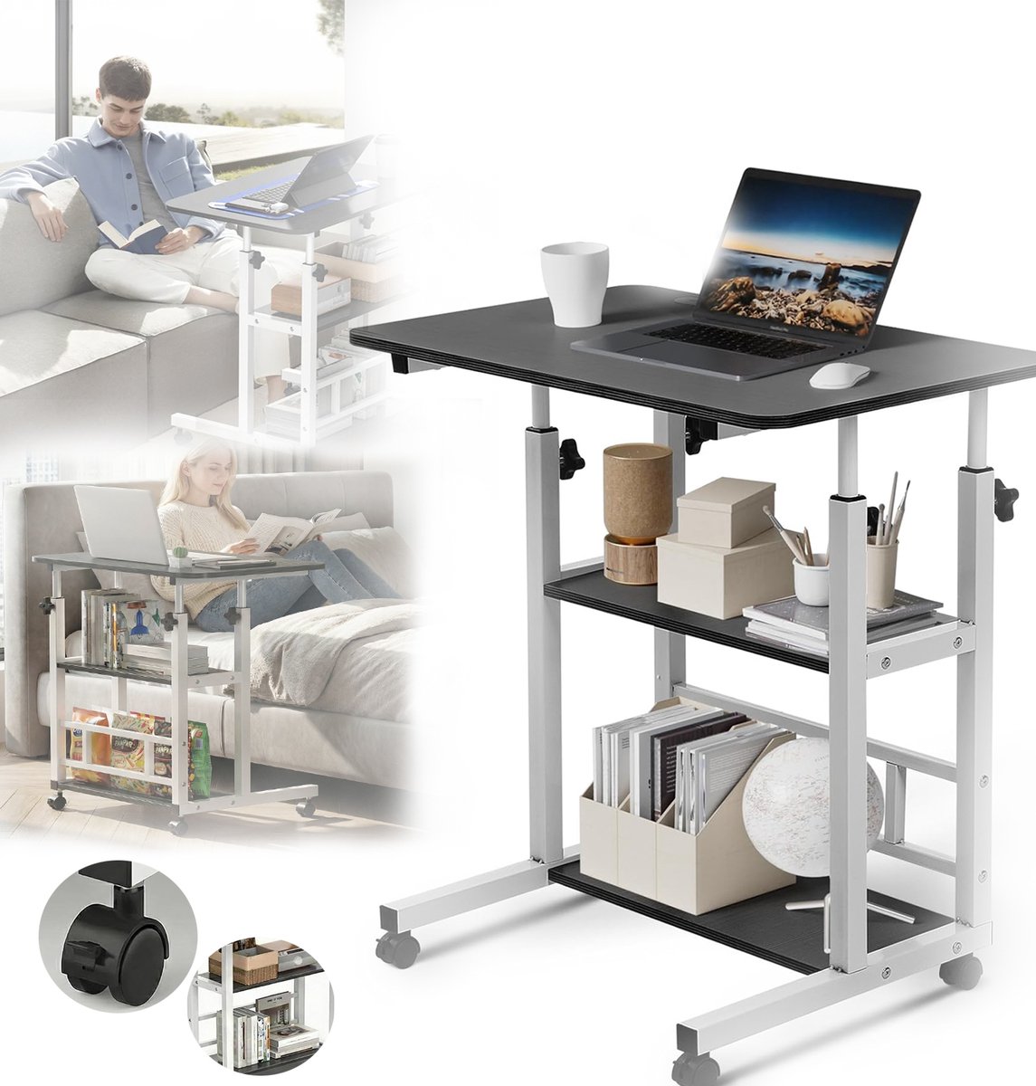 In Hoogte Verstelbaar Studiebureau, Verrijdbare Bedtafel, Verplaatsbaar Bureau Met Wielen, Klein Staand Bureau.