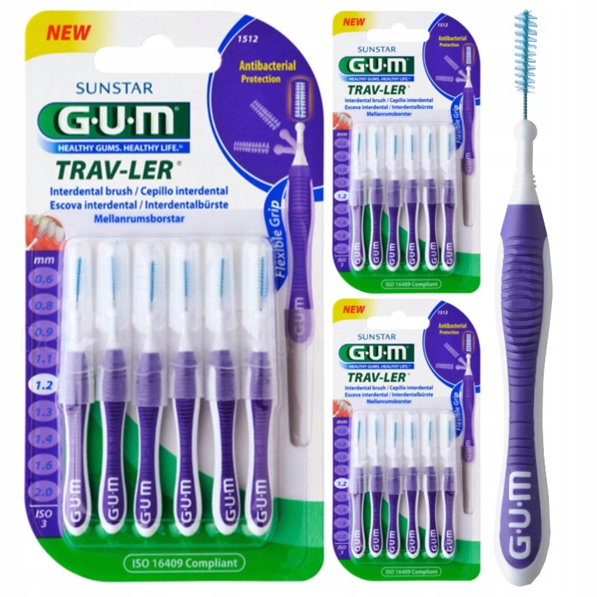 GUM TRAV-LER Interdentale borstelharen 1,2 mm paren - 3x6 stuks