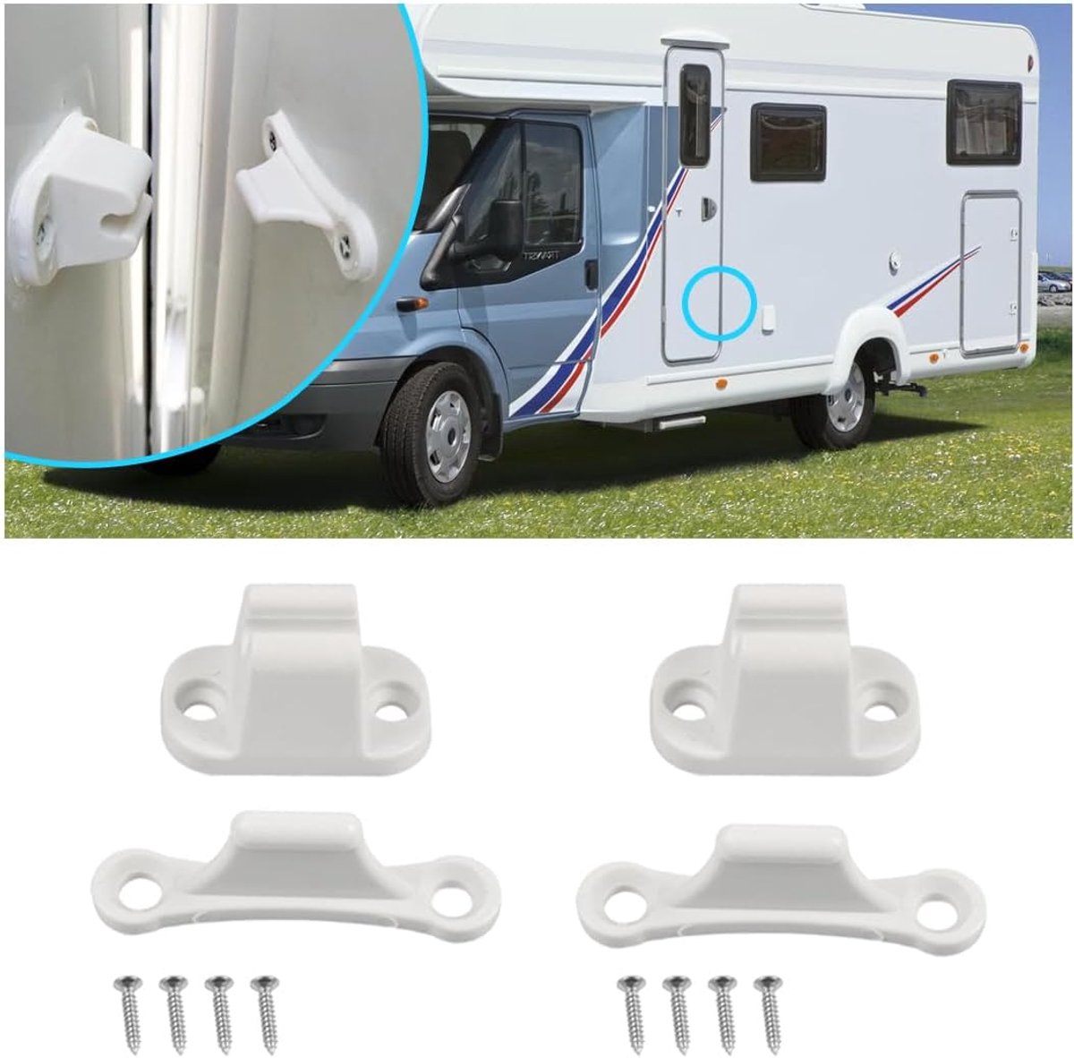 2 Pcs Door Holders Kit for Motorhomes, Caravan Doors, Door Holder with Screws, Lock Holder for RV, Caravan, Door - ShopVlot
